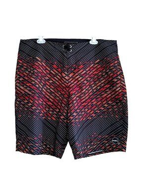 O'Neill Board Shorts Swim Trunks Black Red Striped Stretch Mens Size 38